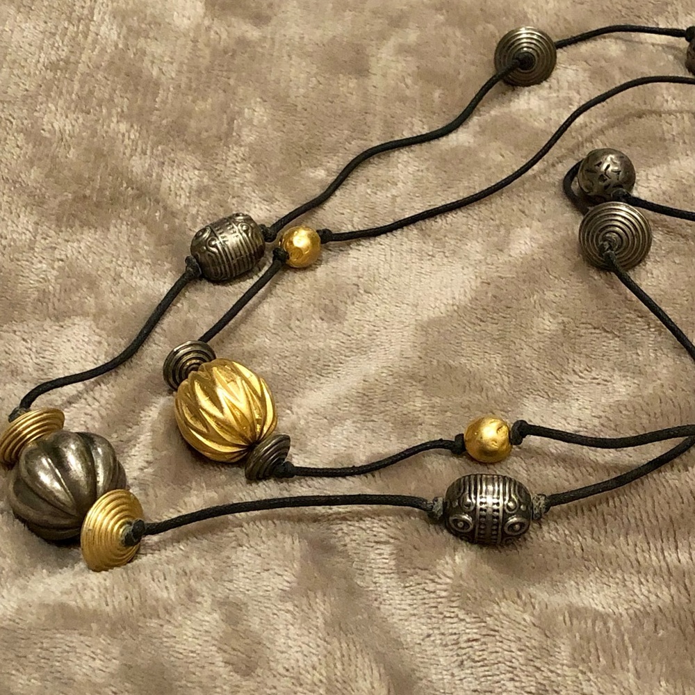 Vintage Silver Gold Toned Barrels Spinners Beaded Necklace